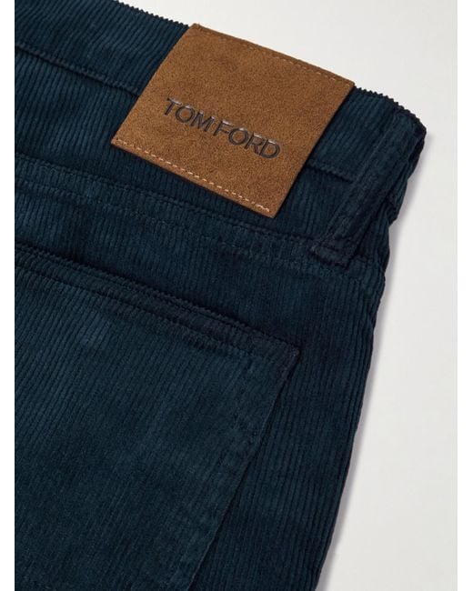 Tom Ford Blue Slim-Fit Cotton-Blend Corduroy Trousers for men