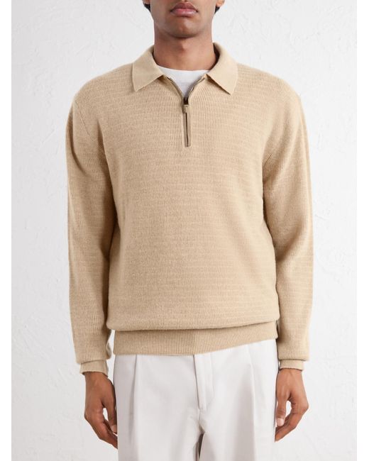 Canali Natural Mock-Rib Wool And Cashmere-Blend Half-Zip Polo Shirt for men