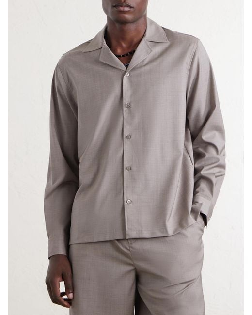 Frescobol Carioca Gray Safra Camp-collar Wool Shirt for men