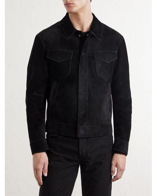 Tom Ford Blue Slim-Fit Suede Jacket for men