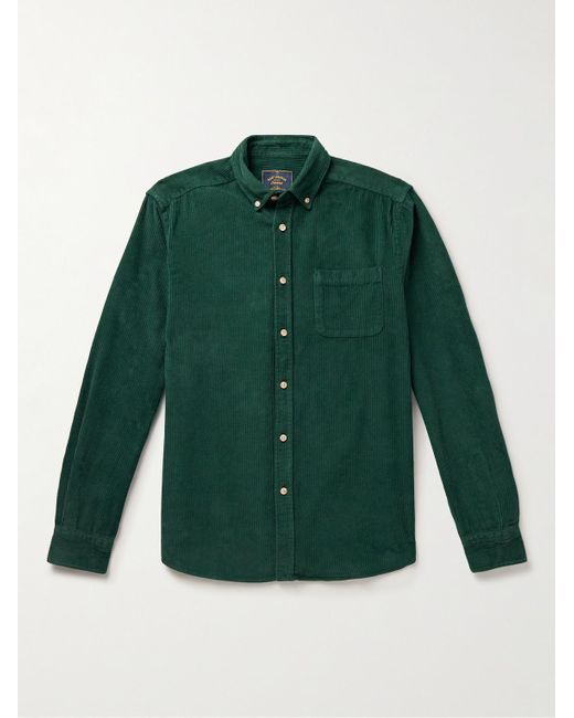 Portuguese Flannel Green Lobo Button-down Collar Cotton-corduroy Shirt for men