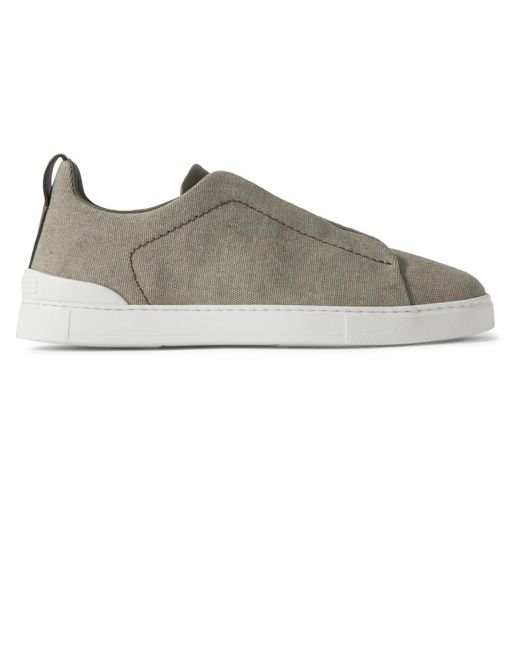 Zegna Gray Triple Stitchtm Leather-trimmed Canvas Sneakers for men