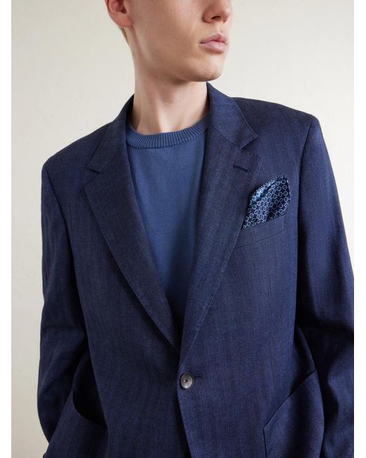 Mr P. Blue Herringbone Linen-Blend Suit Jacket for men