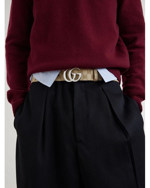 Gucci Natural 4Cm Marmont Logo-Jacquard Canvas Belt for men
