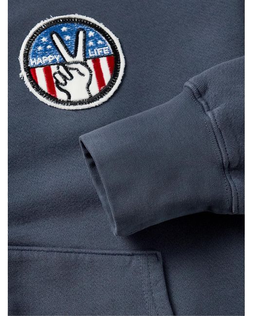 Les Tien Blue Embellished Cotton-Jersey Zip-Up Hoodie for men