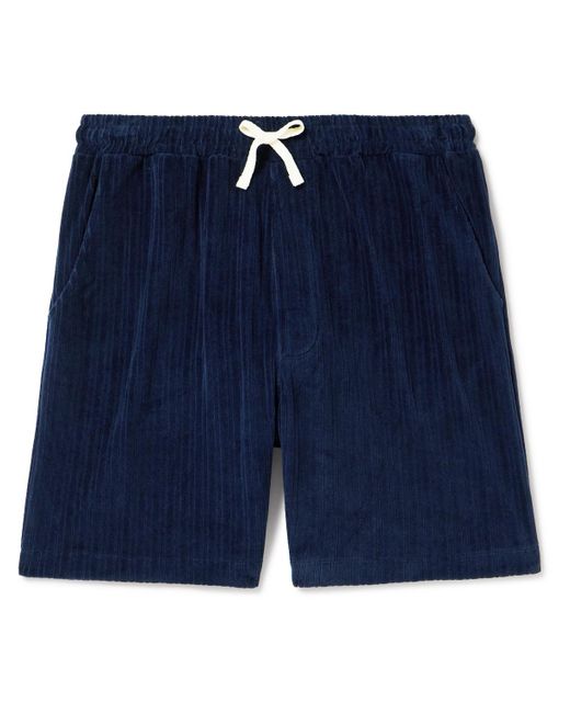Oliver Spencer Blue Weston Straight-leg Ribbed Organic Cotton-blend Terry Drawstring Shorts for men