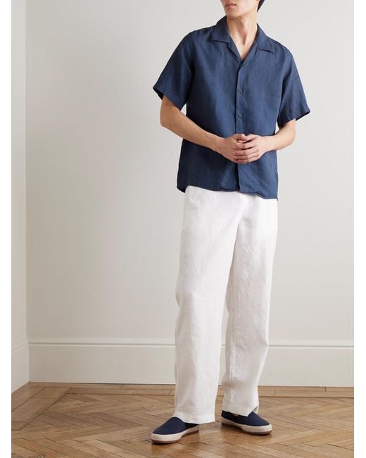 NN07 Blue Julio 5708 Camp-Collar Linen Shirt for men