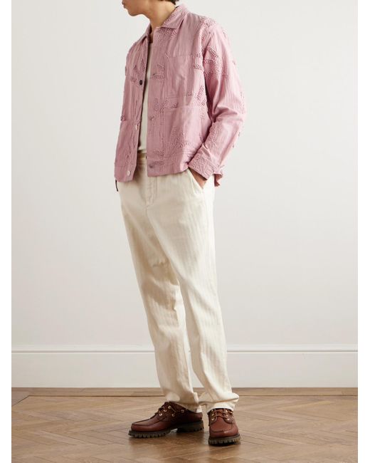 Kardo Pink Embellished Cotton And Linen-blend Jacket for men