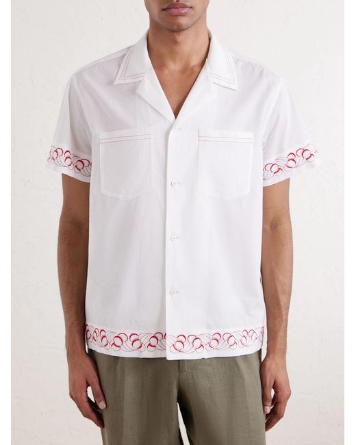 Cherry Lane Camp-Collar Embroidered Cotton-Poplin Shirt di Bode in White da Uomo