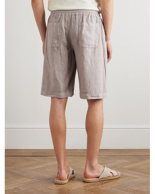 Fedeli Gray Vico Straight-Leg Linen Drawstring Shorts for men