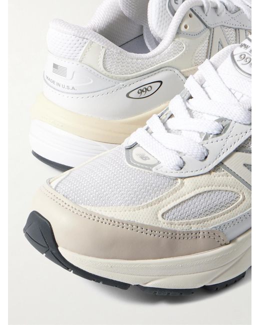 New Balance White 990 V6 Leather-Trimmed Suede And Mesh Sneakers for men