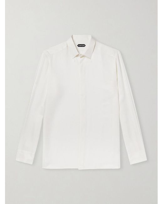 Tom Ford White Perforated Silk-twill Shirt for men