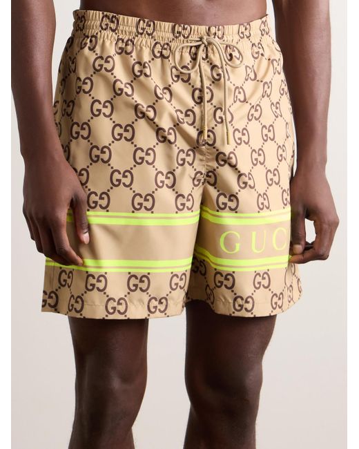 Gucci Metallic Straight-leg Long-length Logo-print Swim Shorts for men
