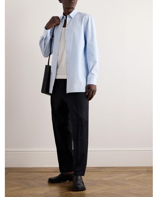 Jil Sander Blue Thursday Logo-Embroidered Striped Cotton-Poplin Shirt for men