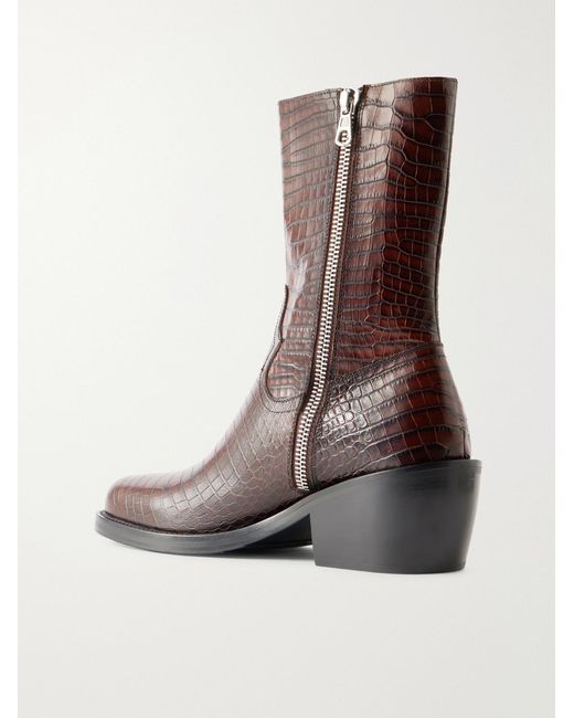 Dries Van Noten Brown Croc-Effect Leather Boots for men