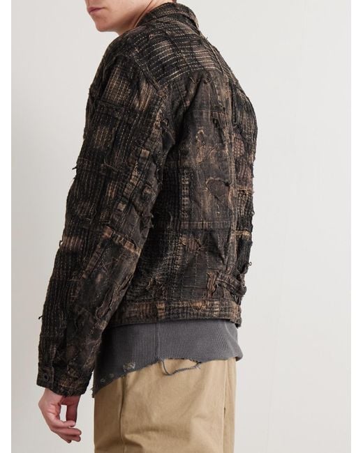 Kapital Black Boro Distressed Patchwork Cotton And Linen-Blend Jacket for men