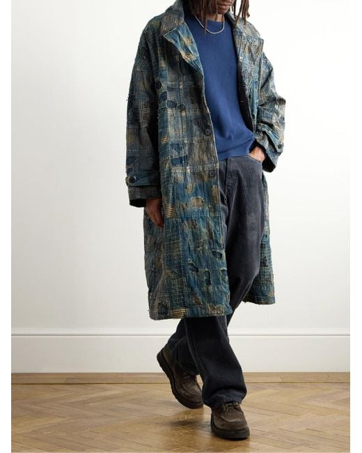 Kapital Blue Boro Cavalier Distressed Cotton And Linen-Blend Jacket for men