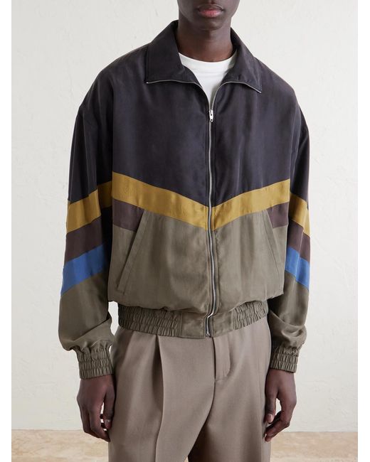 Valentino Garavani Blue Silk Striped Zip-Up Jacket for men