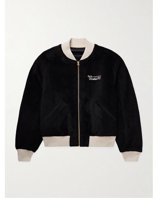 Reversible Embroidered Wool-Fleece And Silk-Satin Bomber Jacket di Visvim in Black da Uomo