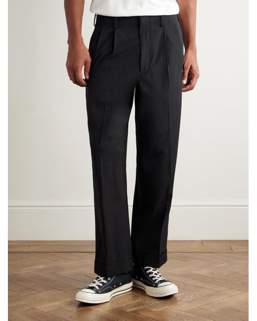 A.PRESSE Black Straight-Leg Wool-Twill Trousers for men