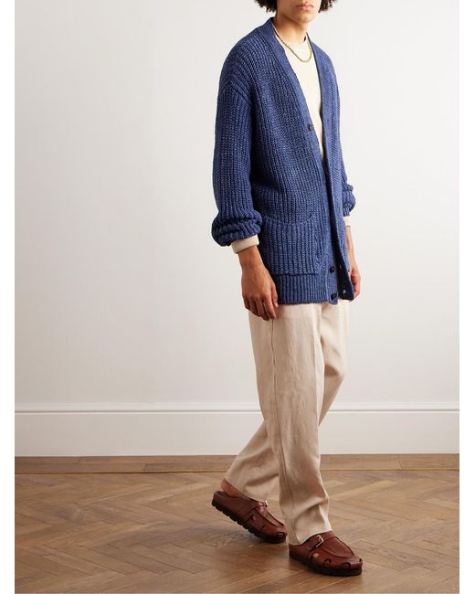 Federico Curradi Blue Ribbed Linen Cardigan for men
