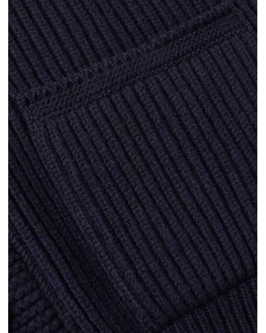 Drake's Blue Shawl-collar Ribbed Wool Cardigan for men