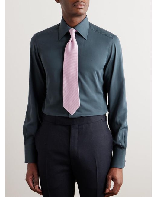 Tom Ford Blue Cutaway-collar Lyocell-blend Poplin Shirt for men