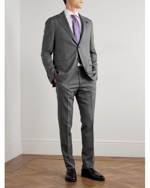 Lardini Black Virgin Wool-Blend Herringbone Suit Jacket for men