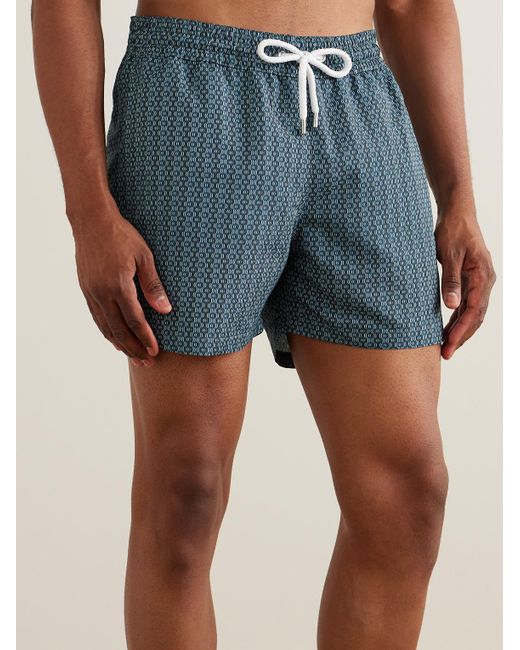 Frescobol Carioca Blue Slim-fit Short-length Printed Recycled Swim Shorts for men