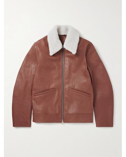 Paul Smith Red Shearling-Trimmed Leather Jacket for men