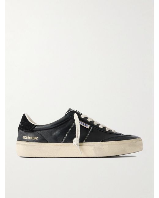 Golden Goose Deluxe Brand Black Soul-Star Suede-Trimmed Distressed Leather Sneakers for men