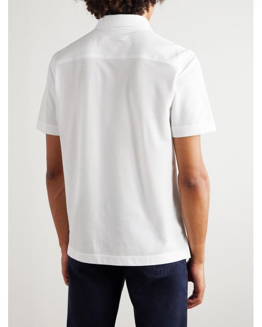Zegna White Leather-trimmed Cotton-piqué Polo Shirt for men