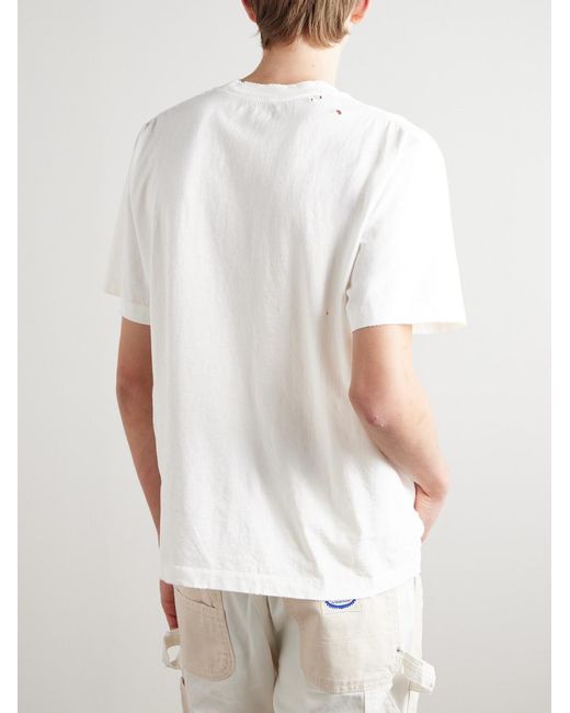 CHERRY LA White Distressed Logo-embroidered Cotton-jersey T-shirt for men
