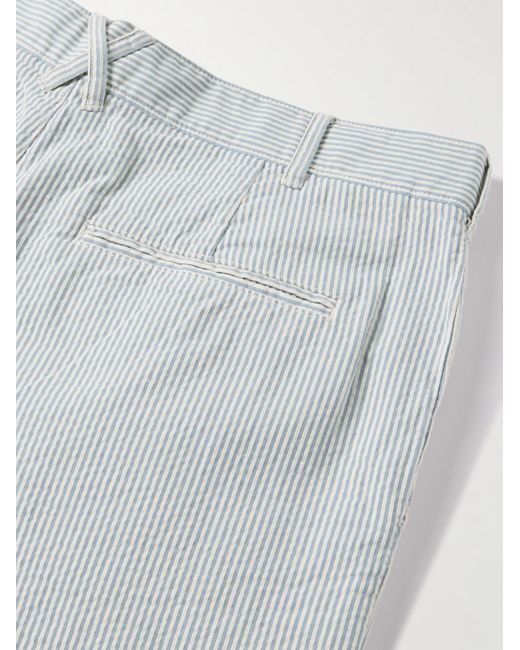 Pantaloni a gamba dritta in cotone seersucker a righe con pinces Standard di Alex Mill in White da Uomo