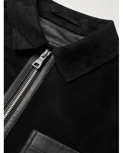 Mr P. Black Leather-Trimmed Suede Jacket for men