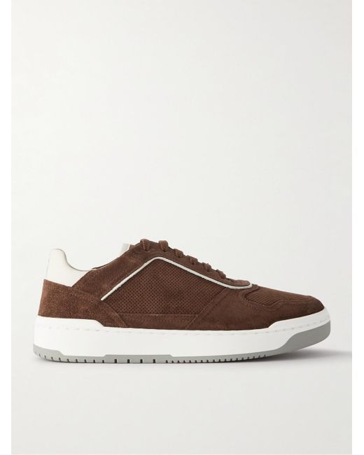 Brunello Cucinelli Brown Suede-trimmed Perforated Leather Sneakers for men