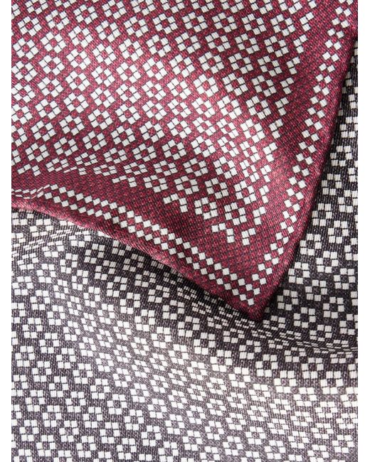 Brunello Cucinelli Red Printed Silk Pocket Square for men