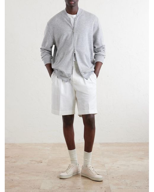 Brunello Cucinelli White Cashmere-Blend Zip-Up Sweater for men