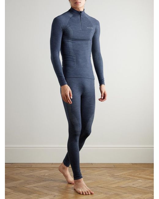 Falke Blue Printed Virgin Wool-blend Half-zip Ski Base Layer for men