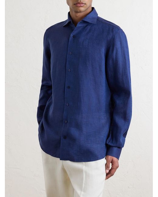 De Petrillo Blue Linen Shirt for men