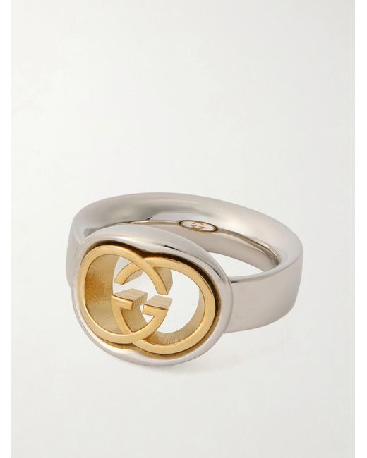 Gucci White Interlocking G Logo-Embossed And-Tone Ring for men