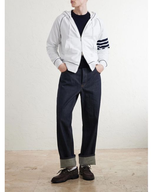 Thom Browne White Striped Cotton-jersey Zip-up Hoodie for men