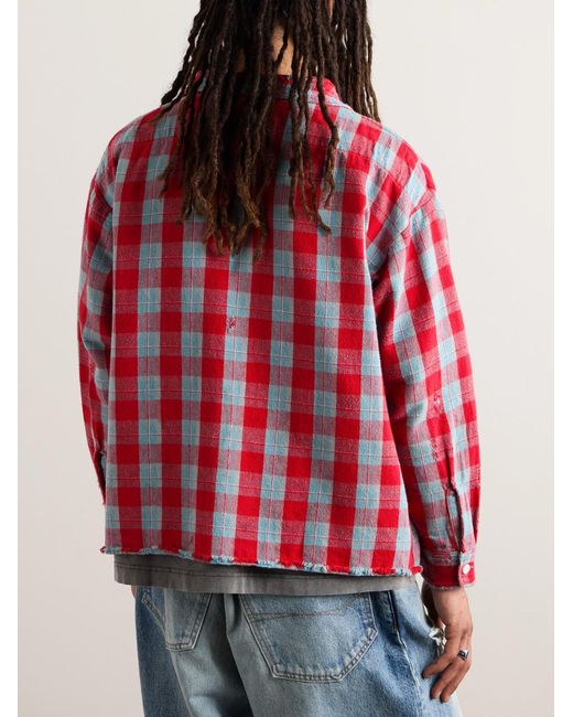 SAINT Mxxxxxx Red Distressed Checked Cotton-Flannel Shirt for men