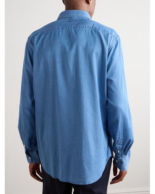 Canali Blue Cotton-blend Chambray Shirt for men