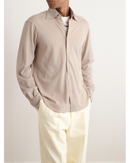STÒFFA Natural Spread-collar Cotton And Silk-blend Piqué Shirt for men