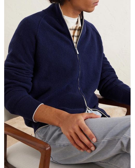 Eleventy Blue Cashmere Zip-up Sweater for men