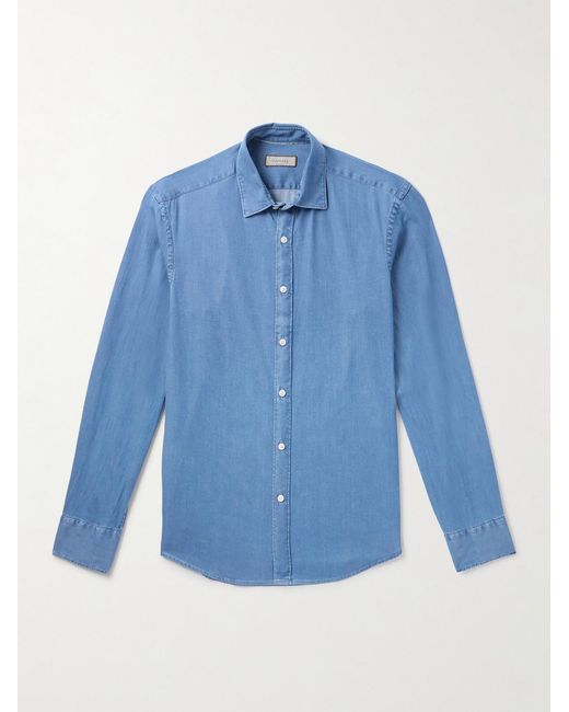 Canali Blue Cotton-blend Chambray Shirt for men