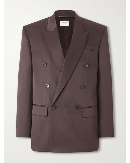 Saint Laurent Brown Double-breasted Silk Blazer for men
