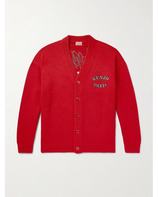 KENZO Red Verdy Logo-Appliquéd Wool And Cotton-Blend Cardigan for men