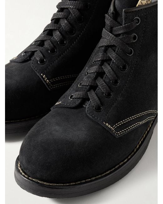 Visvim Black Brigadier-Folk Leather-Trimmed Suede Boots for men